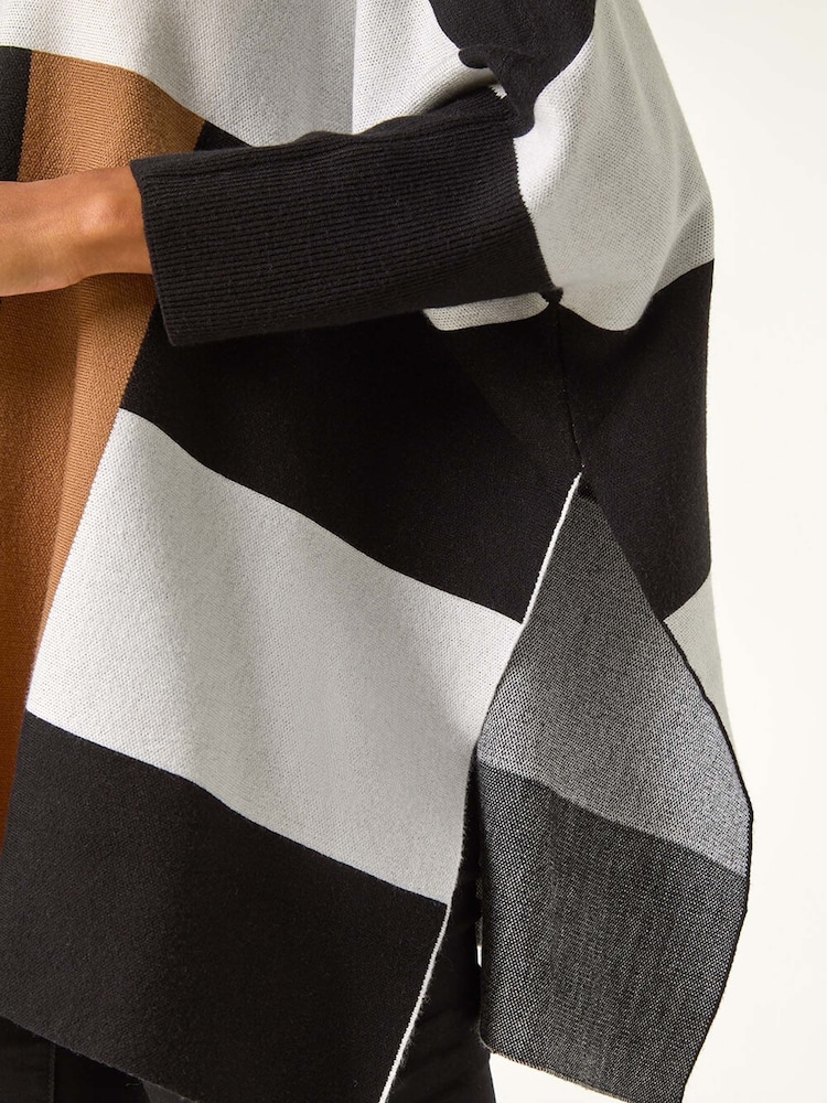 Roman White Colour Block Knit Poncho - Image 5 of 5