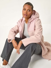 Roman Pink Mixed Fabric Hooded Coat - Image 1 of 7
