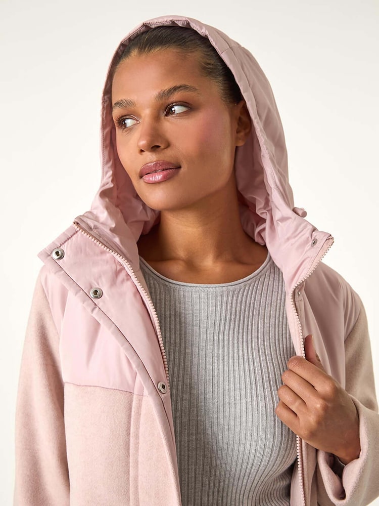 Roman Pink Mixed Fabric Hooded Coat - Image 7 of 7