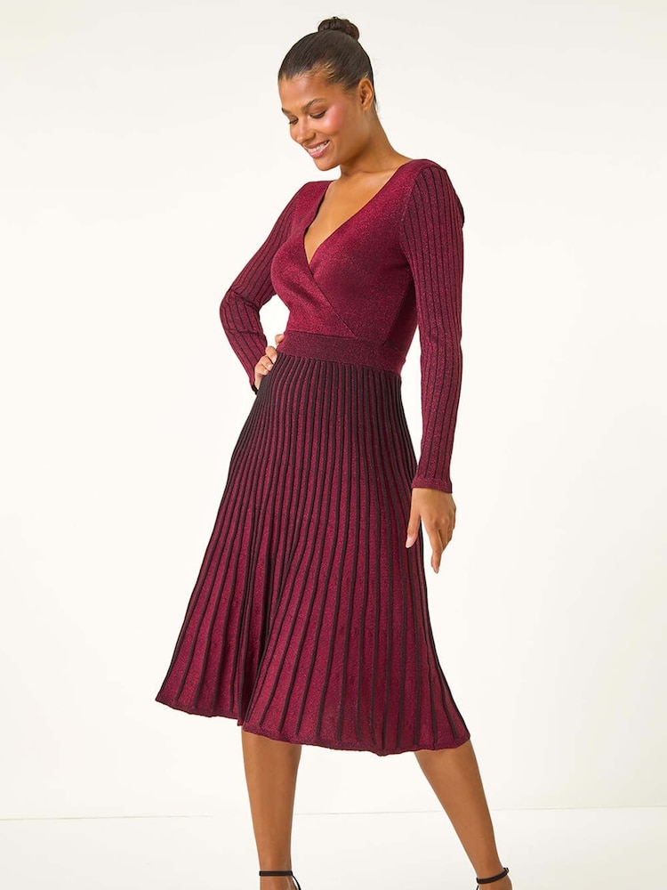 Roman Red Sparkle Wrap Knitted Midi Dress - Image 2 of 5