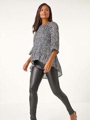 Roman Black Floral Print Pleated Tunic - Image 1 of 5