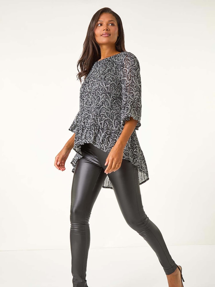 Roman Black Floral Print Pleated Tunic - Image 1 of 5