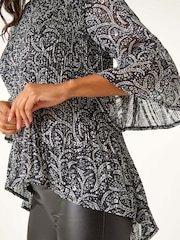 Roman Black Floral Print Pleated Tunic - Image 5 of 5