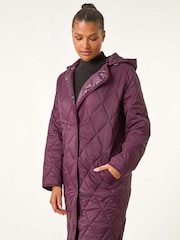 Roman Purple Iridescent Diamond Quilted Hooded Coat - Image 2 of 6