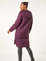 Roman Purple Iridescent Diamond Quilted Hooded Coat - Image 3 of 6