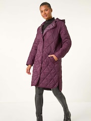 Roman Purple Iridescent Diamond Quilted Hooded Coat - Image 4 of 6