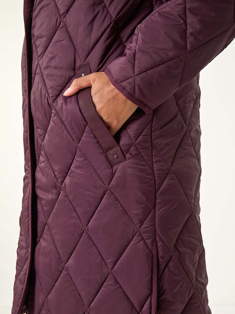 Roman Purple Iridescent Diamond Quilted Hooded Coat - Image 6 of 6