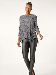 Roman Grey Printed Plisse Hanky Hem Tunic Stretch Top - Image 3 of 6