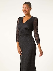 Roman Black Corded Lace Midi Dress - Image 2 of 5