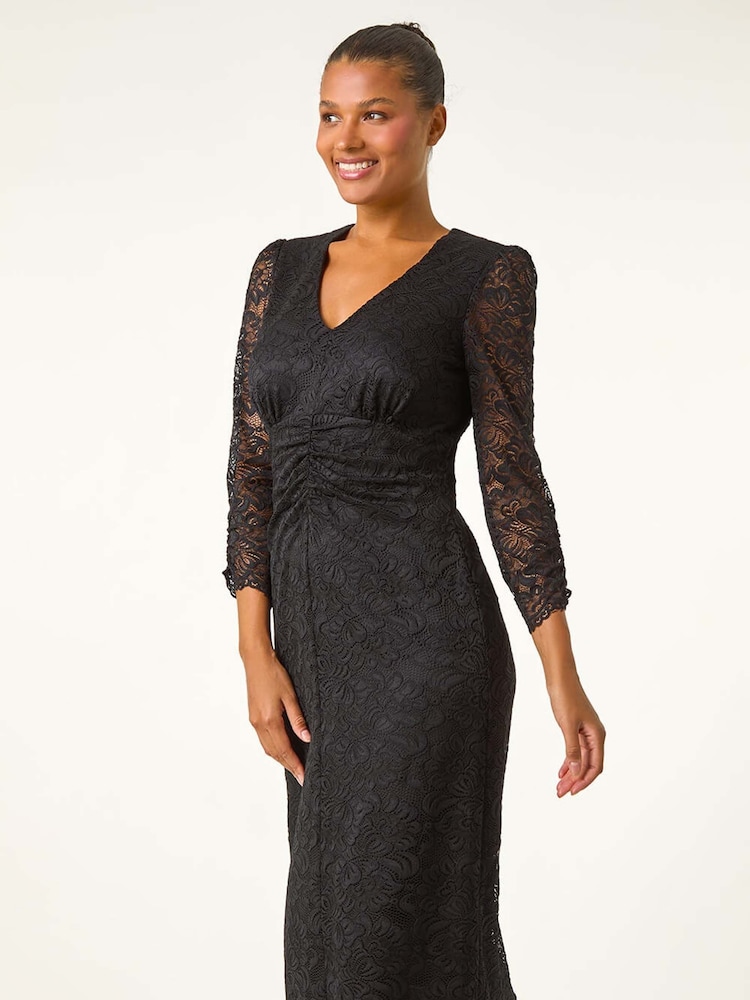 Roman Black Corded Lace Midi Dress - Image 2 of 5