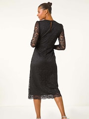 Roman Black Corded Lace Midi Dress - Image 3 of 5