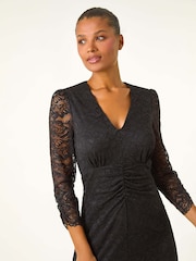 Roman Black Corded Lace Midi Dress - Image 5 of 5