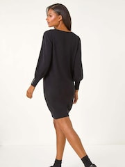 Roman Black Button Detail Slash Neck Knitted Stretch Jumper Dress - Image 3 of 5