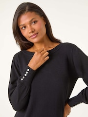 Roman Black Button Detail Slash Neck Knitted Stretch Jumper Dress - Image 4 of 5