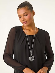 Roman Black Chiffon Banded Hem Pleated Top - Image 5 of 6