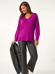 Roman Purple Soft V-Neck Side Split Knit Sweater - Image 2 of 5