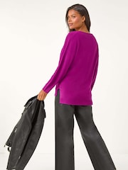 Roman Purple Soft V-Neck Side Split Knit Sweater - Image 3 of 5