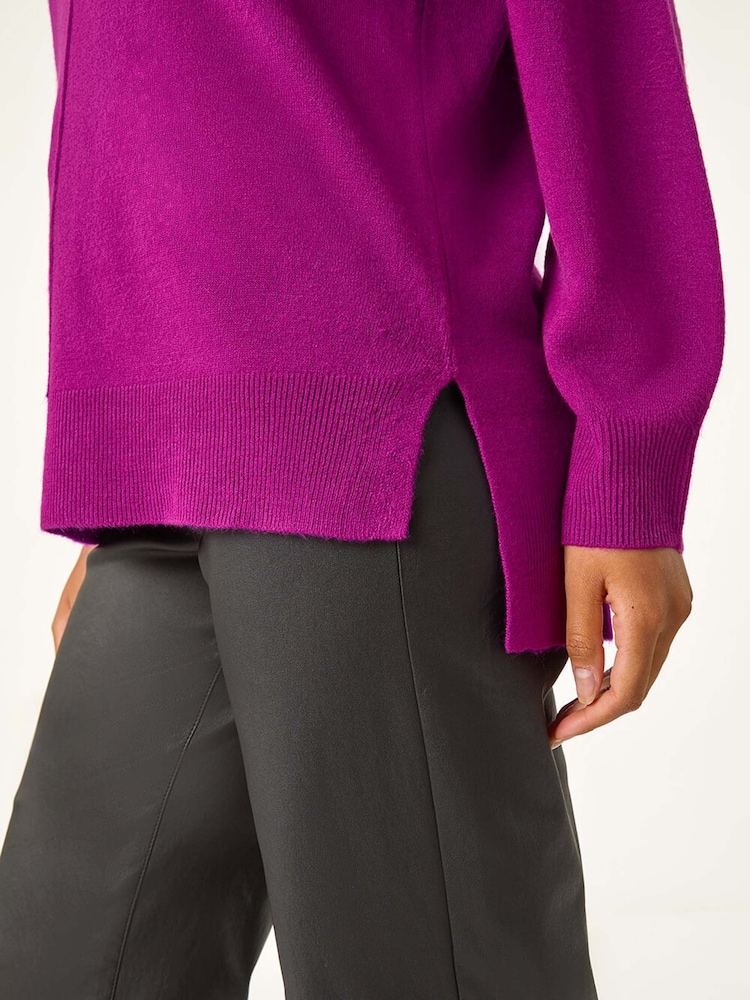 Roman Purple Soft V-Neck Side Split Knit Sweater - Image 5 of 5