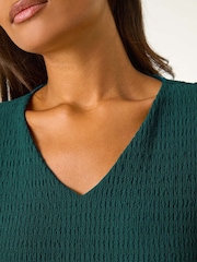 Roman Green Textured V-Neck Stretch A-Line Dress - Image 5 of 5