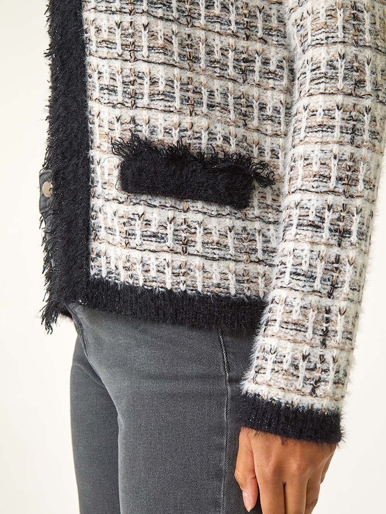 Roman White Textured Boucle Knit Cardigan - Image 6 of 6 Roman White Textured Boucle Knit Cardigan - Image 6 of 6
