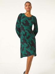 Roman Green Ditsy Floral Gathered Stretch Dress - Image 1 of 6