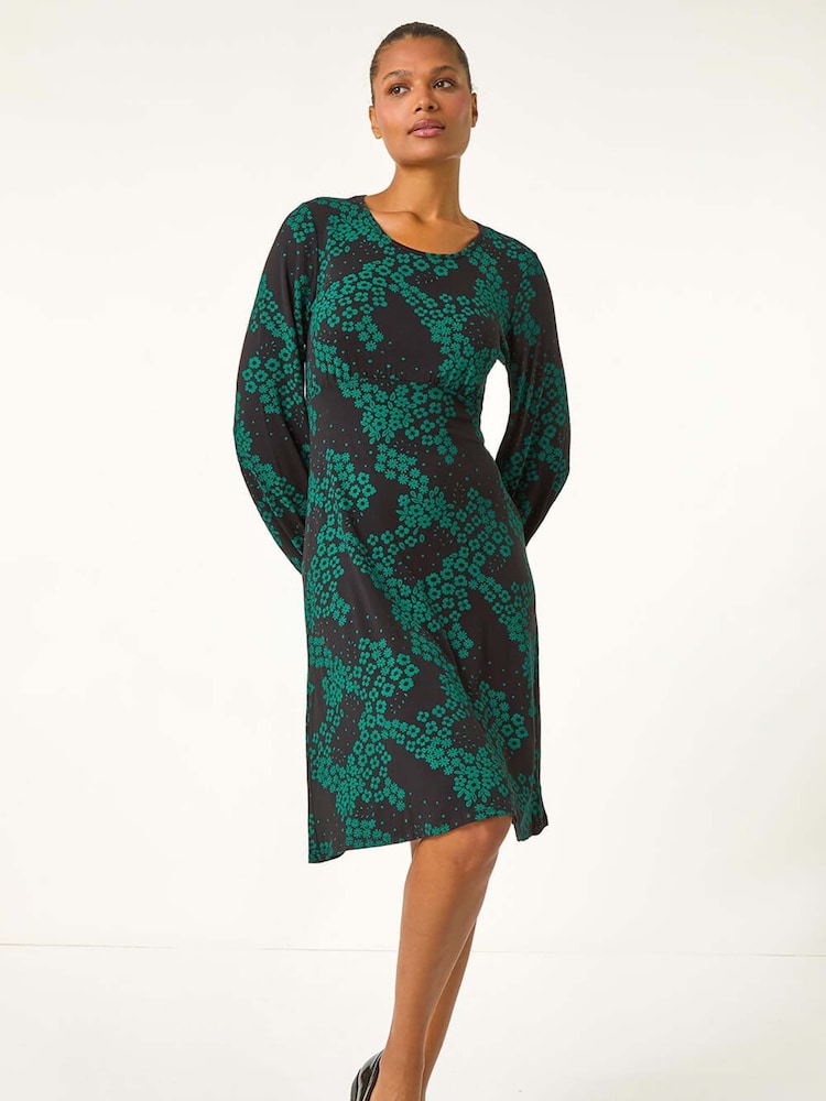 Roman Green Ditsy Floral Gathered Stretch Dress - Image 1 of 6