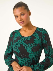 Roman Green Ditsy Floral Gathered Stretch Dress - Image 5 of 6