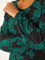 Roman Green Ditsy Floral Gathered Stretch Dress - Image 6 of 6