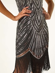 Roman Metallic Sleeveless Art Deco Sequin Tassel Bodycon Dress - Image 5 of 5