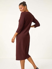 Roman Brown Textured V-Neck Stretch A-Line Dress - Image 3 of 5
