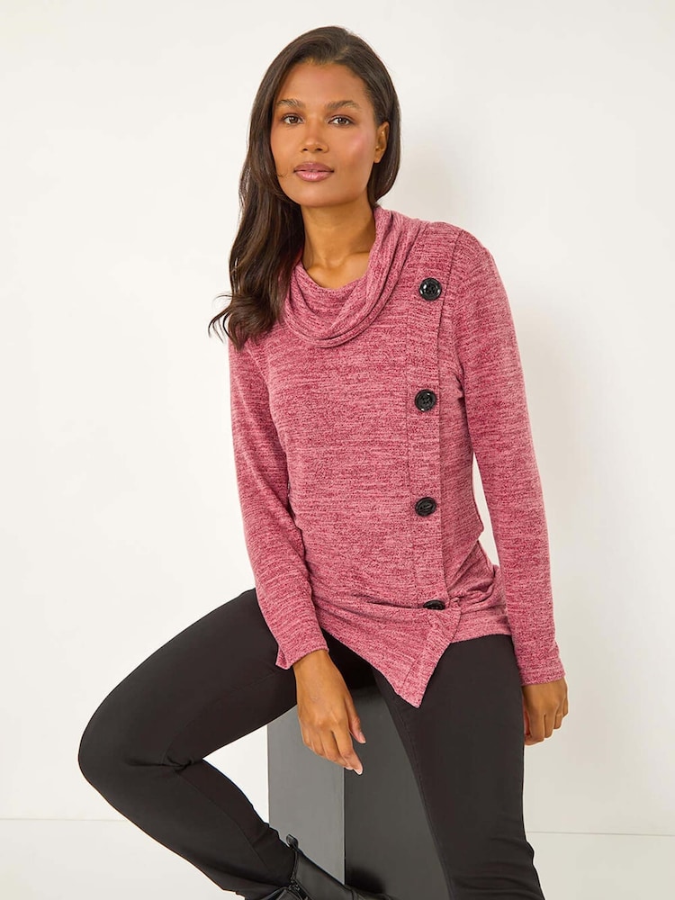 Roman Red Cowl Neck Buttoned Top - Image 1 of 5