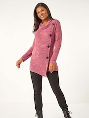 Roman Red Cowl Neck Buttoned Top - Image 2 of 5