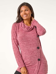 Roman Red Cowl Neck Buttoned Top - Image 4 of 5