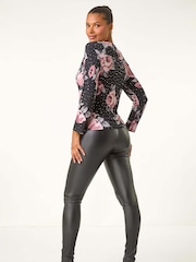 Roman Floral Print Cowl Neck Sequin Top - Imagen 3 de 5