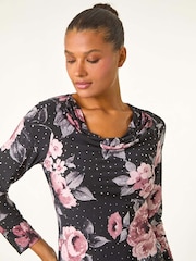 Roman Floral Print Cowl Neck Sequin Top - Imagen 4 de 5
