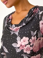 Roman Floral Print Cowl Neck Sequin Top - Imagen 5 de 5
