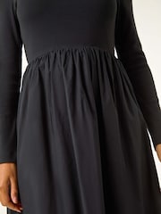 Roman Black Cotton Stretch Jersey Mix Midi Dress - Image 5 of 5