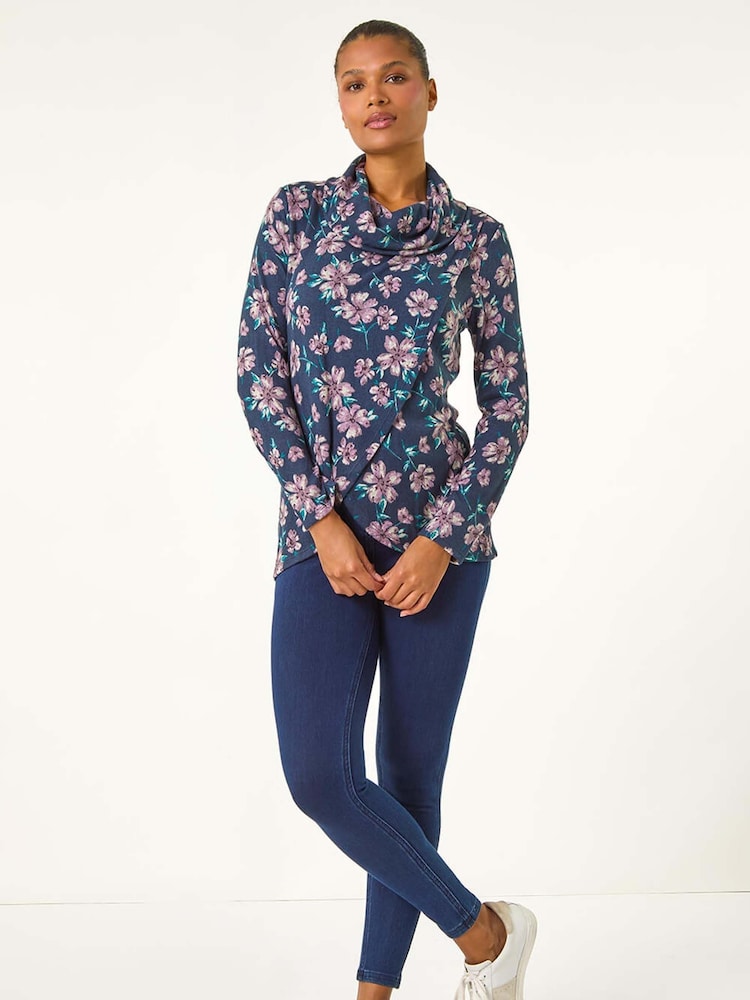 Roman Cowl Neck Floral Snit Top - Imagen 1 de 5 Roman Cowl Neck Floral Snit Top - Imagen 1 de 5