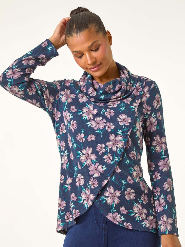 Roman Cowl Neck Floral Snit Top - Imagen 2 de 5 Roman Cowl Neck Floral Snit Top - Imagen 2 de 5
