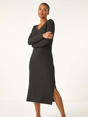 Roman – texturiertes Stretch-Midikleid mit V-Ausschnitt und Wellendesign - Bild 1 von 6