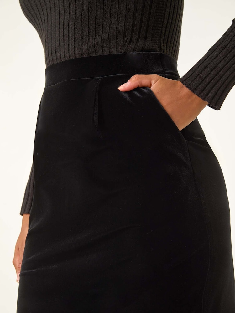 Roman Black Velvet Pencil Stretch Skirt - Image 5 of 5