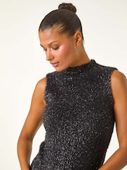 Negro - Roman Alto Neck Fluffy Knit Top - Imagen 1 de 5