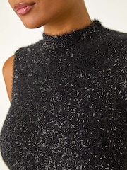 Negro - Roman Alto Neck Fluffy Knit Top - Imagen 5 de 5