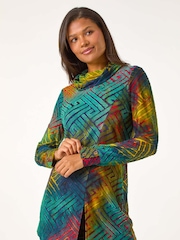 Roman Red Geometric Textured Tunic - Image 2 of 5
