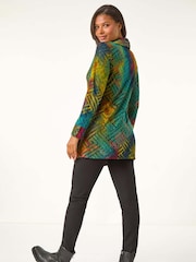 Roman Red Geometric Textured Tunic - Image 3 of 5