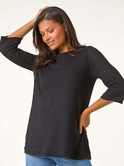 Roman Black Crochet Knit Tunic Top - Image 1 of 6