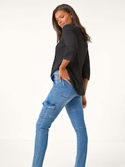 Roman Black Crochet Knit Tunic Top - Image 3 of 6