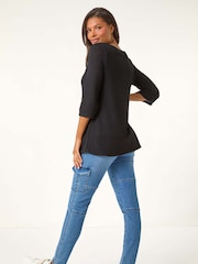 Roman Black Crochet Knit Tunic Top - Image 4 of 6