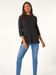 Roman Black Crochet Knit Tunic Top - Image 5 of 6