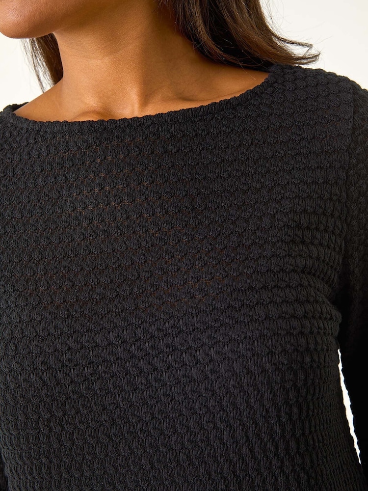 Roman Black Crochet Knit Tunic Top - Image 6 of 6